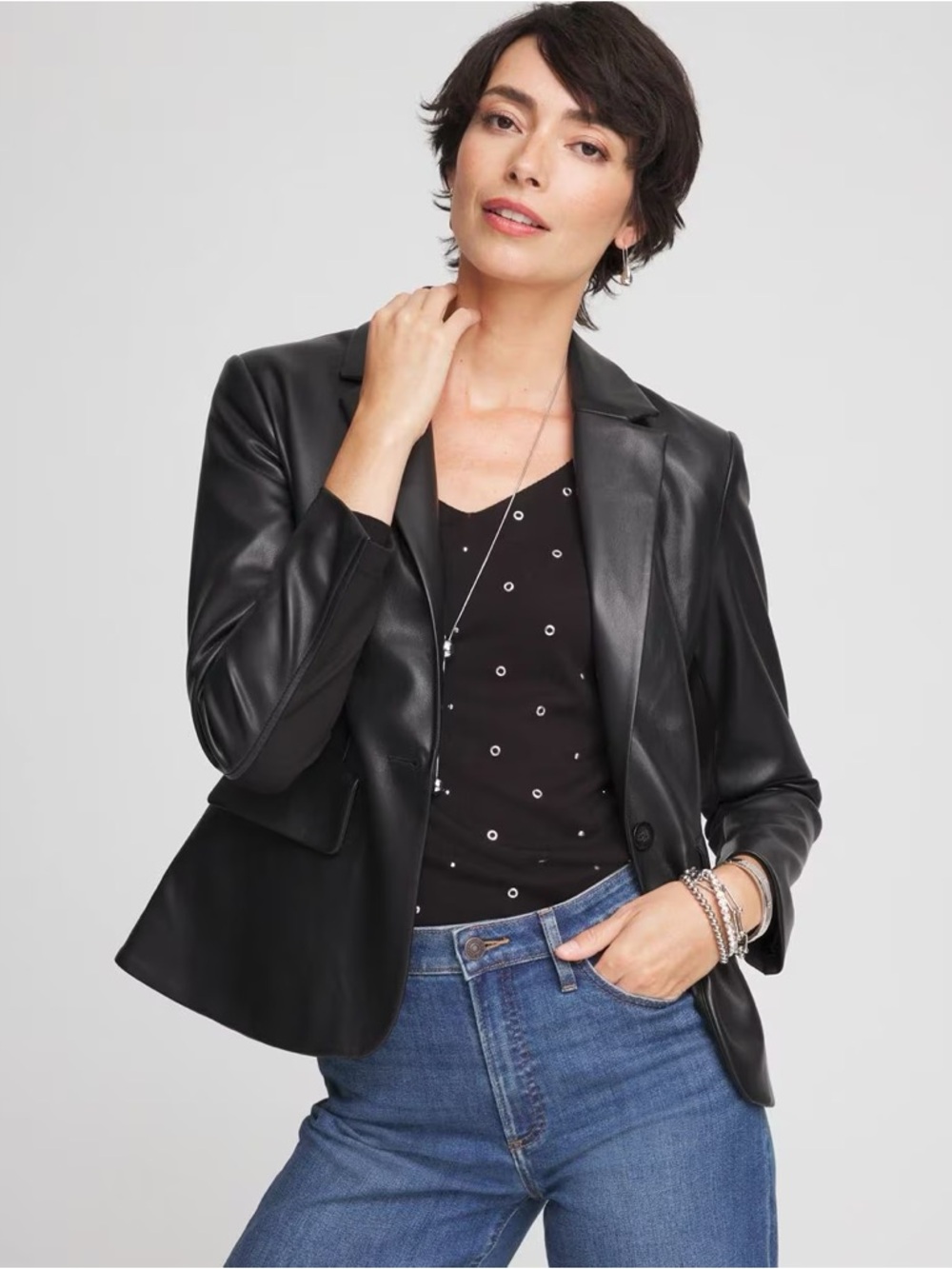 NWT Chico's VEGAN Black Leather Blazer (medium)